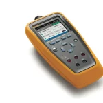 Orange handheld digital multimeter with screen and keypad for electrical testing (portable electrical tester).