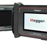 Two rugged Megger portable electrical test instruments with screens; one shows a Megger logo and both are in protective housings with rubber bumpers.